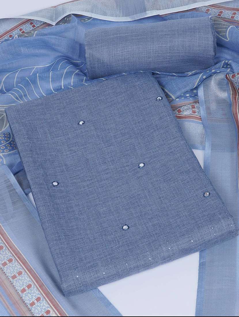 Women Solid With Work Unstitched Suit Set - 22765844 -  Standard Image - 1