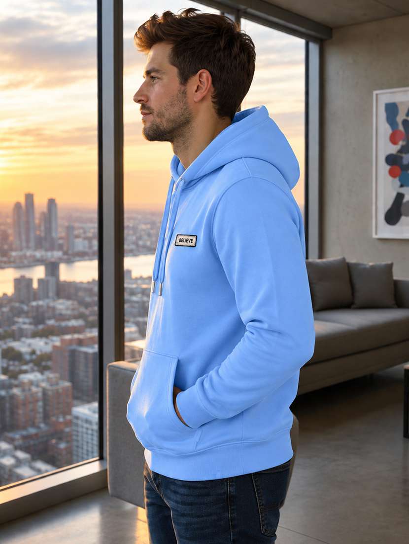Men Solid Long Sleeves Hooded Sweatshirt - 22767007 -  Standard Image - 1