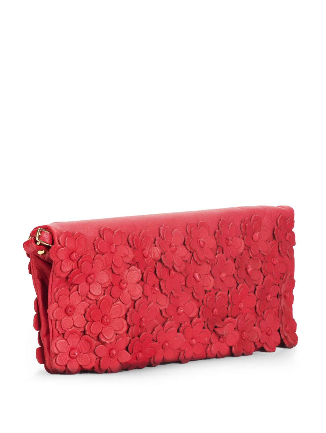 Red Clutch With Floral Applique Work - 35671 -  Standard Image - 4