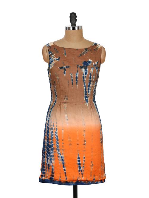 Brown & Orange Printed Sleeveless Dress - Nineteen