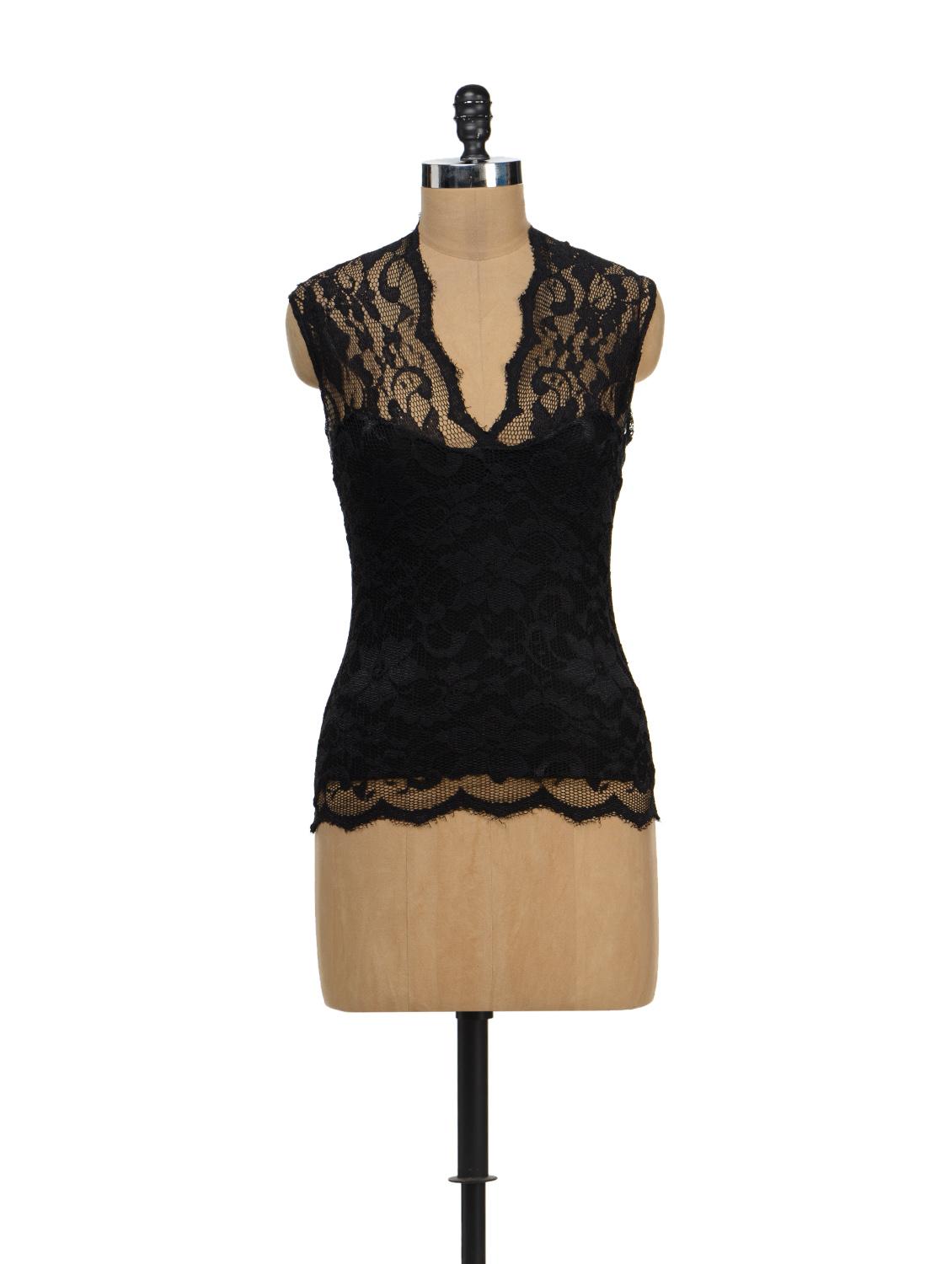 Stylish Black Lace Sleeveless Top - TREND SHOP
