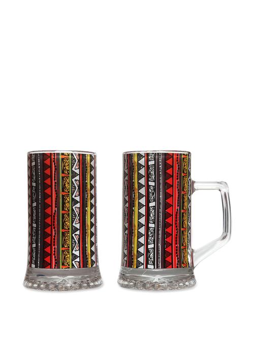 Beer Mugs S/2 Triangle Warli - The Elephant Company
