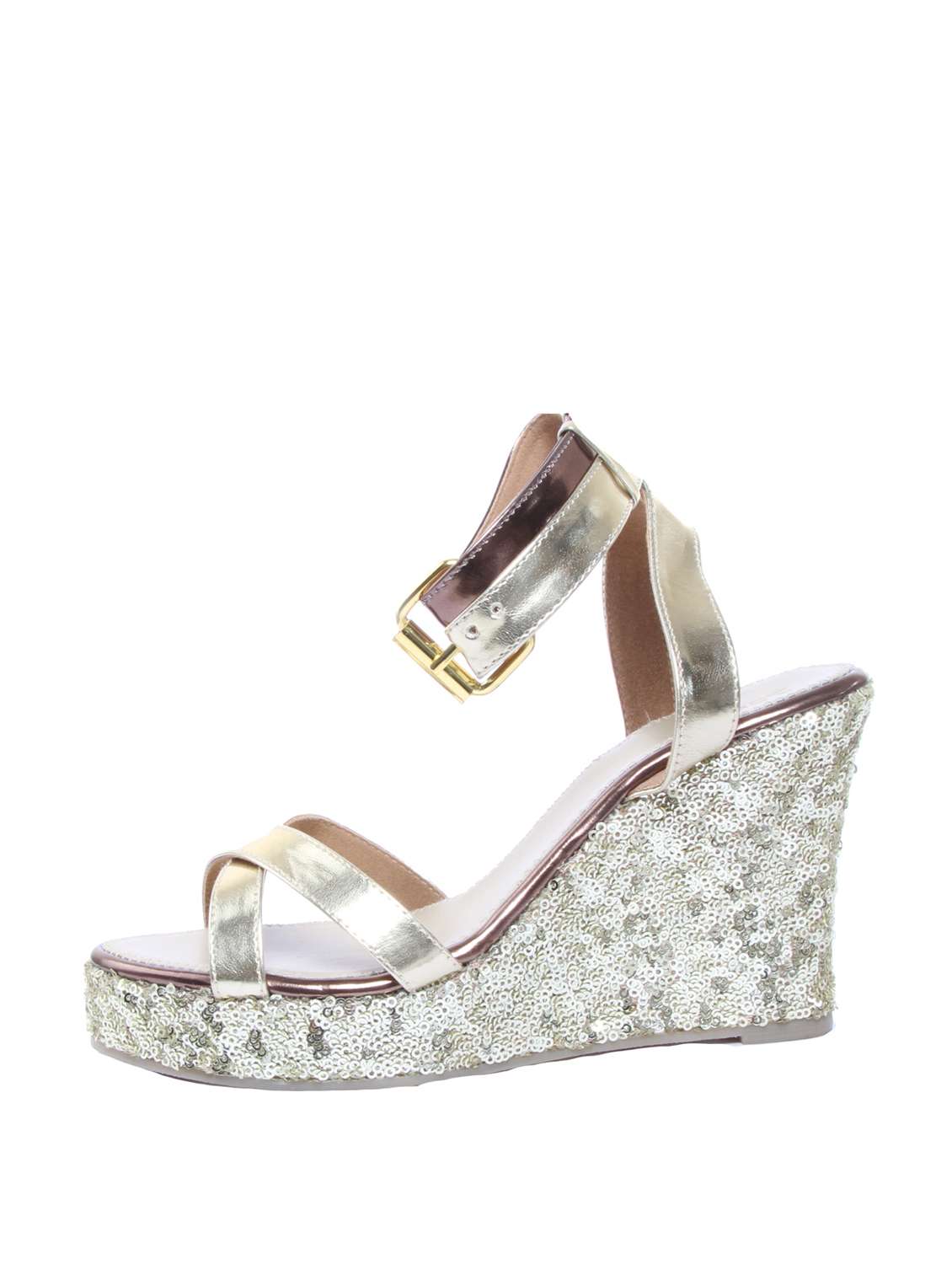 Sequin Work Golden Glitter Wedges - 47903 -  Standard Image - 1