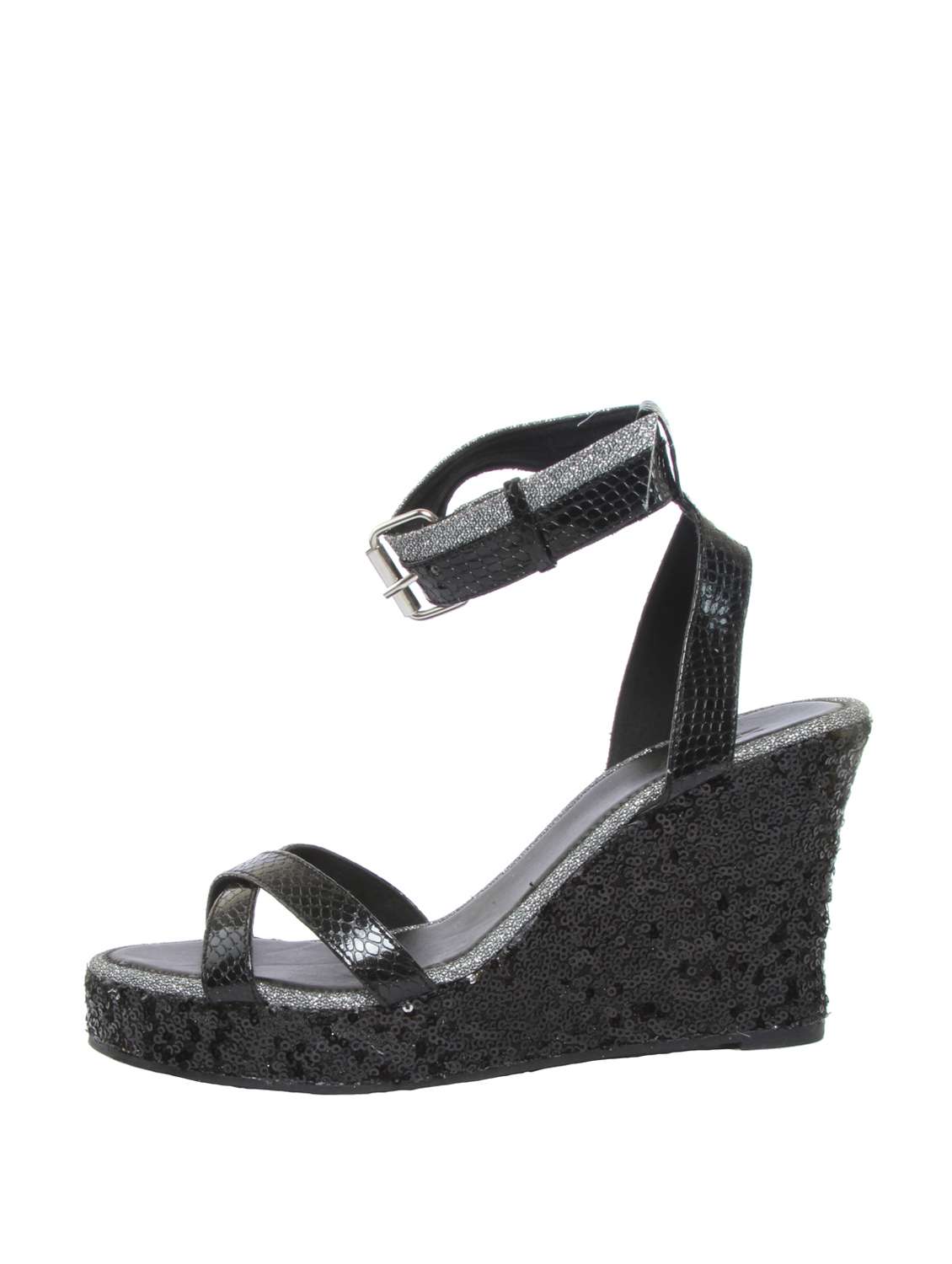 Sequin Work Black Glitter Wedges - 47904 -  Standard Image - 1