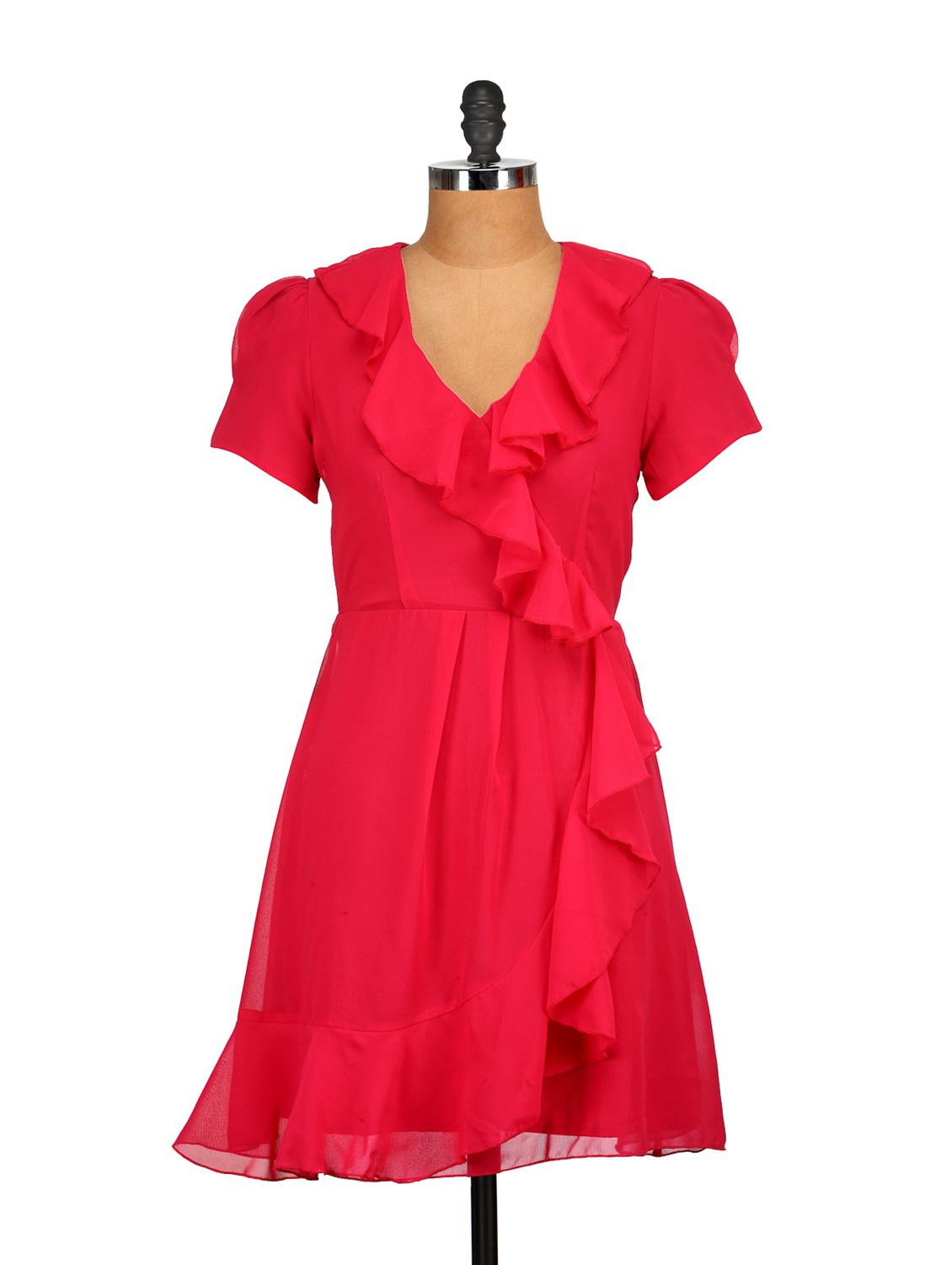 Red Ruffled Dress - Tops And Tunics