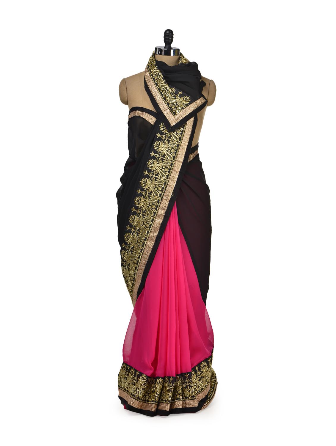 Elegant Black & Pink Designer Saree - Get Style At Home