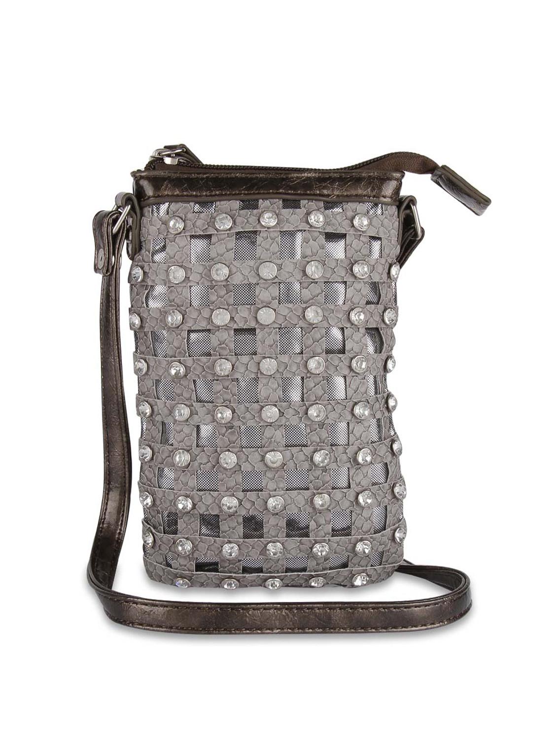 Grey Designer Sling Bag With Diamonte Studs - ALESSIA