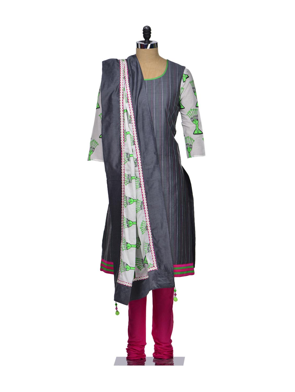 Grey and Pink  Unstitched Dress Material
