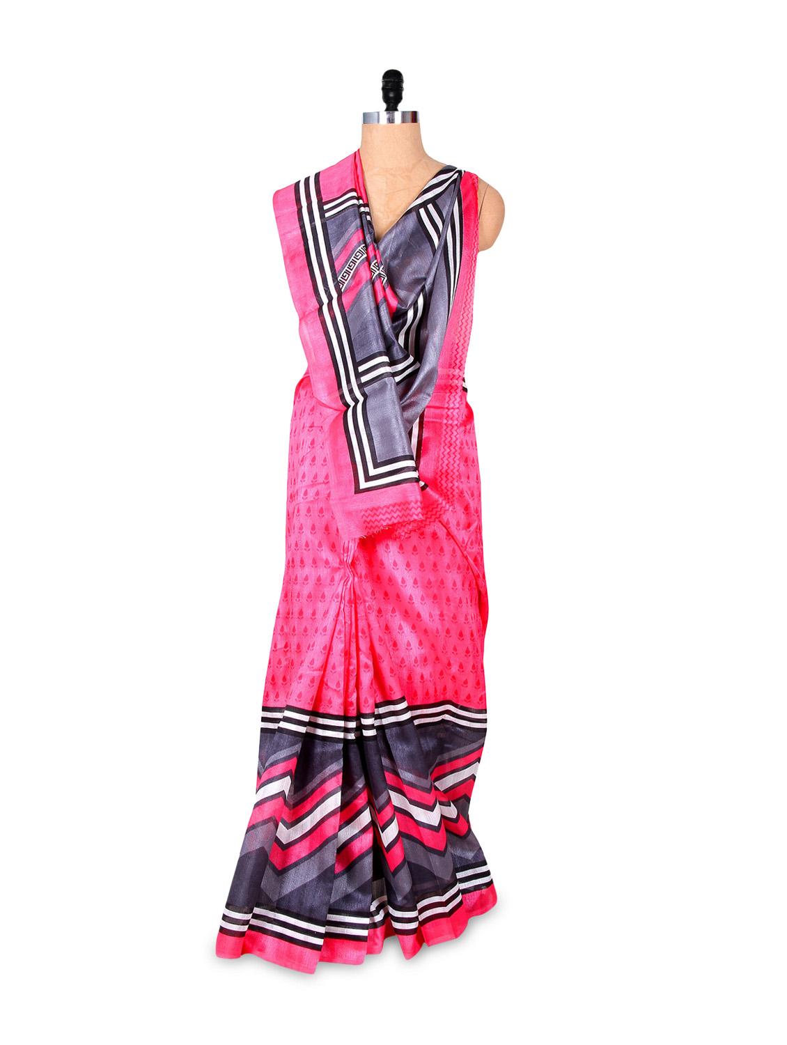 Beautiful Pink And Grey Art Silk Saree - Hypno Tex