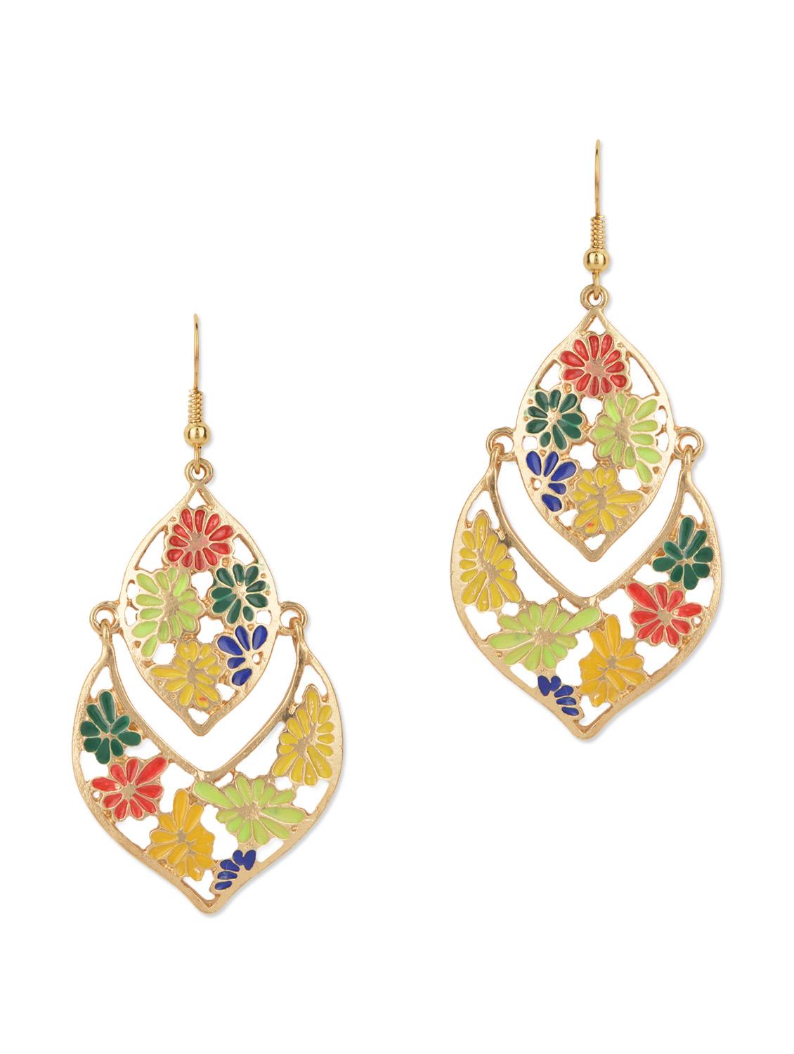 Multicolour Enamel Flower Drop Earrings - Fayon