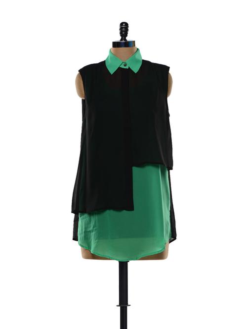 Sea-Green And Black Layered Top - Deal Jeans