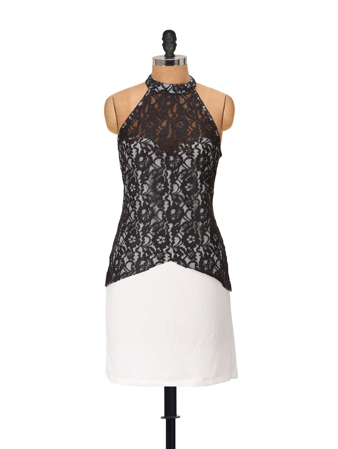 Lace front black halter dress