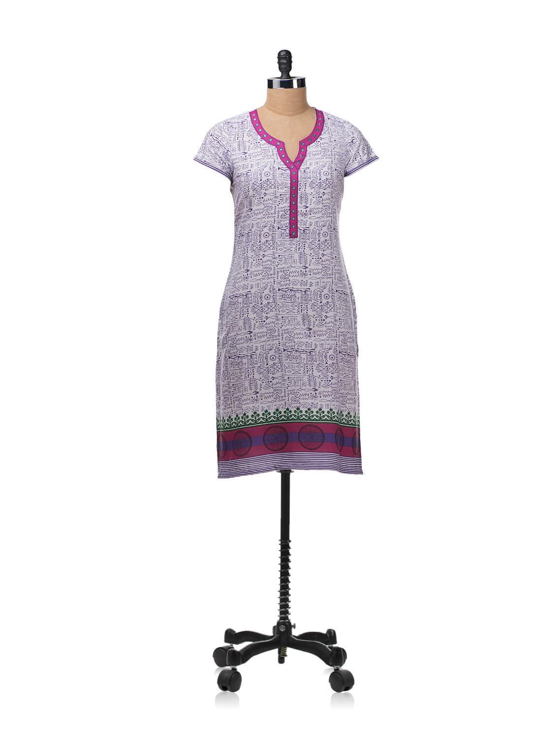 Printed Kurta With Appliqued Border On The Neckline - Aurelia