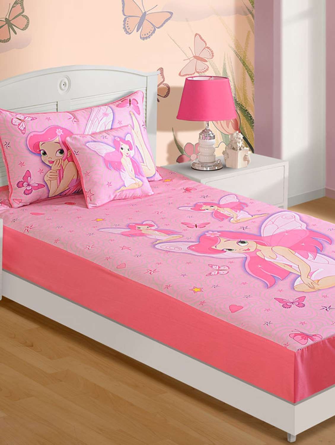 pink fairytale print bed linen set