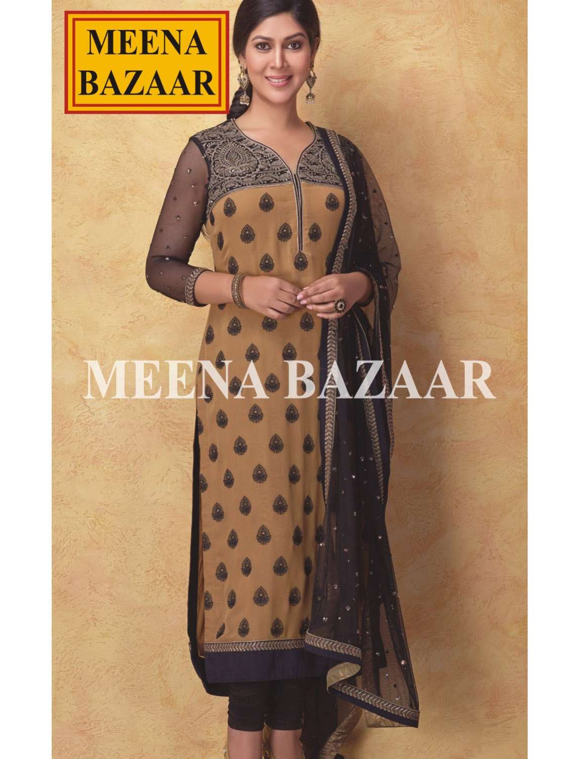 Buy online Breathtaking Beige And Black Unstitched Suit from Suits