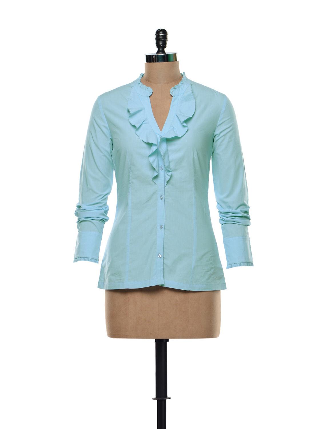 Ruffled Blouse In Light Blue - Kaaryah