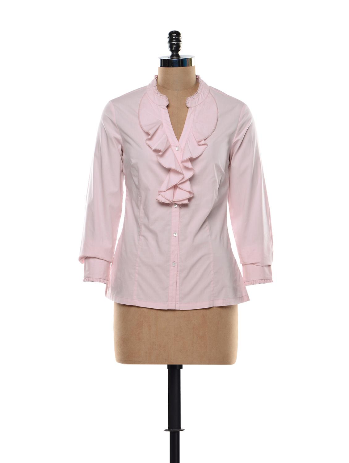 Ruffled Blouse In Baby Pink - Kaaryah