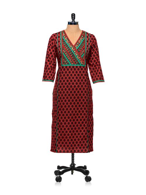 Red And Black Printed Kurti - AFSANA
