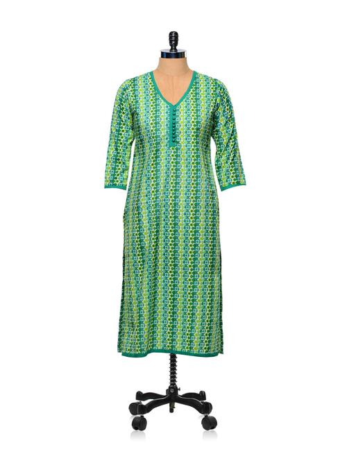 Green And Yellow Printed Kurti - AFSANA