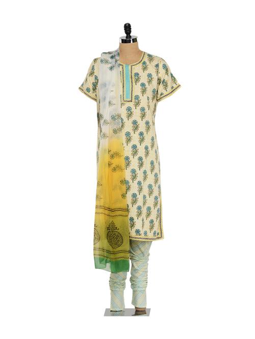 Floral Print Ethnic Churidar Suit - KILOL