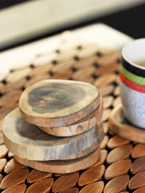 Tree Cut Wooden Coasters Set Of 6 - ExclusiveLane