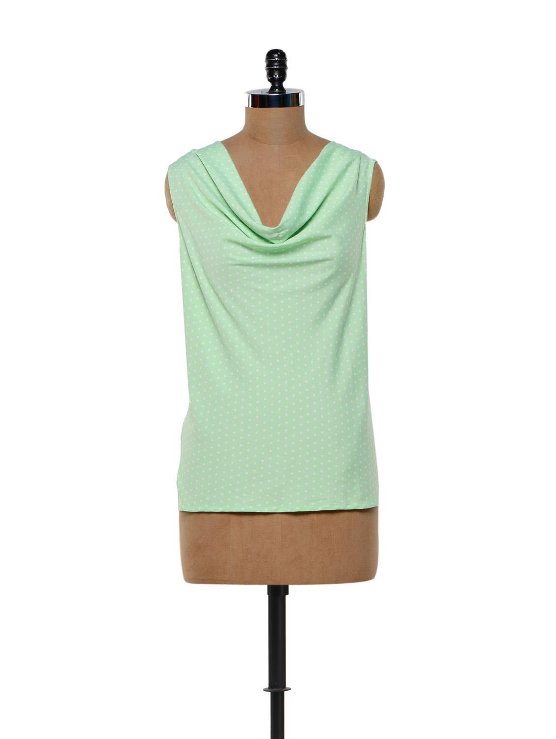 Polka Dotted Mint Green Polyester Top - Meira