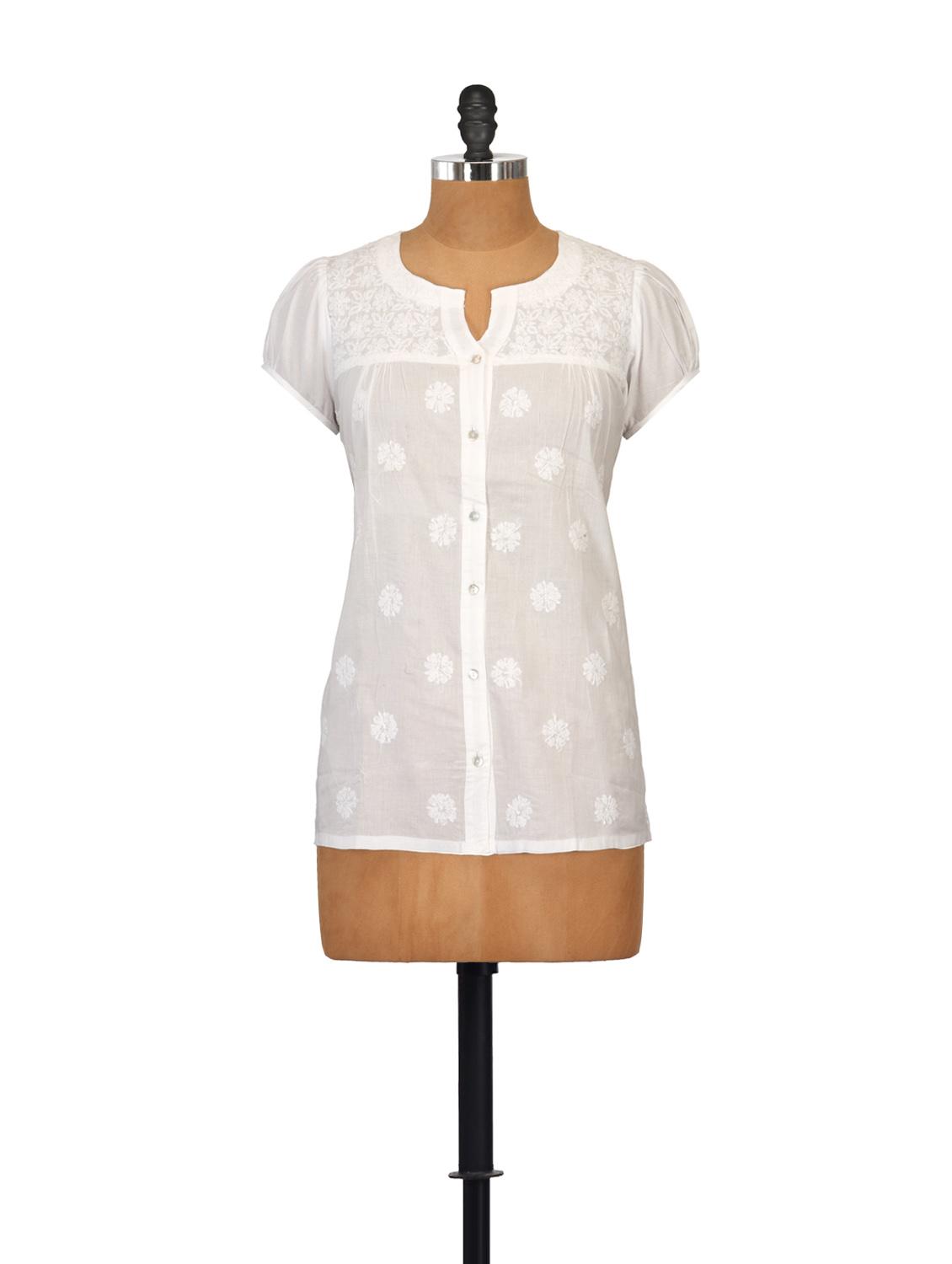 White Buttoned Down Embroidered Shirt - Go Lucknow
