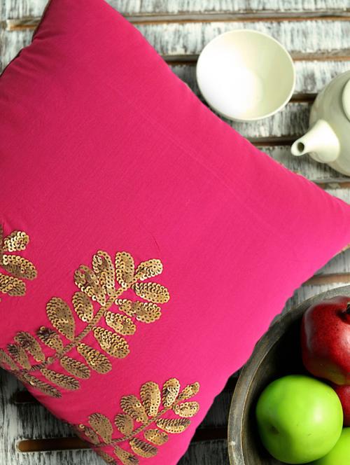 Fuchsia Pink Sequin Embellished Cushion Cover - Per Inch