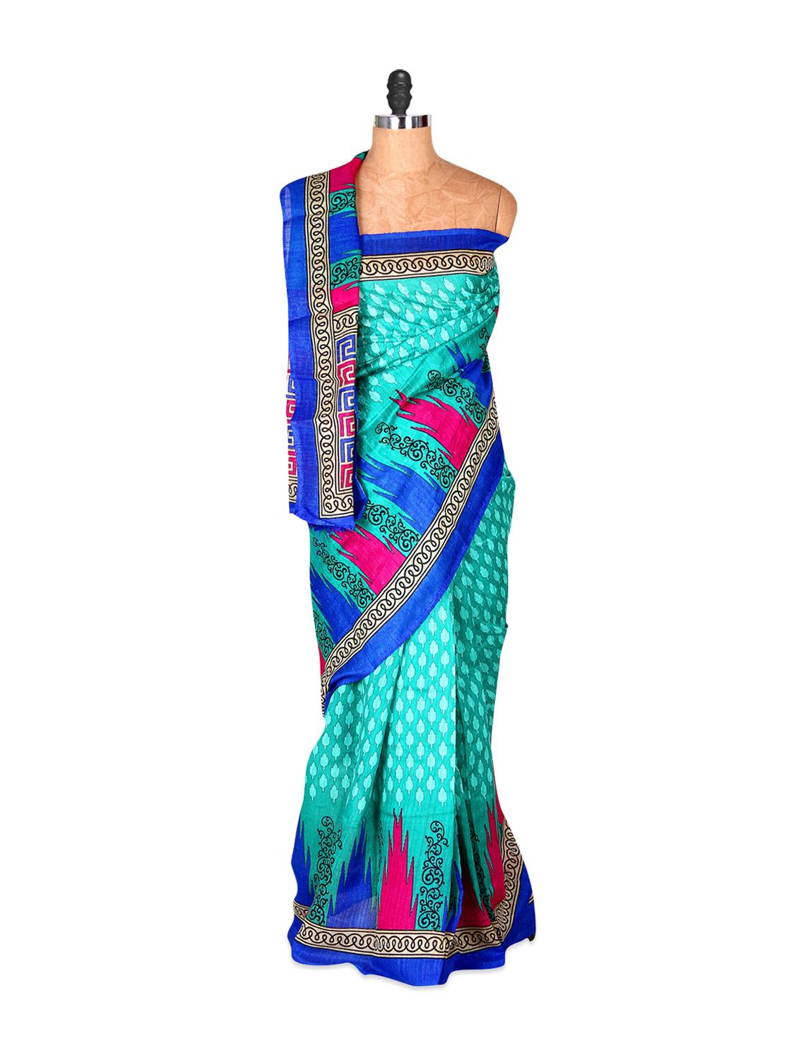 Glossy Sky Blue Printed Saree - Saraswati