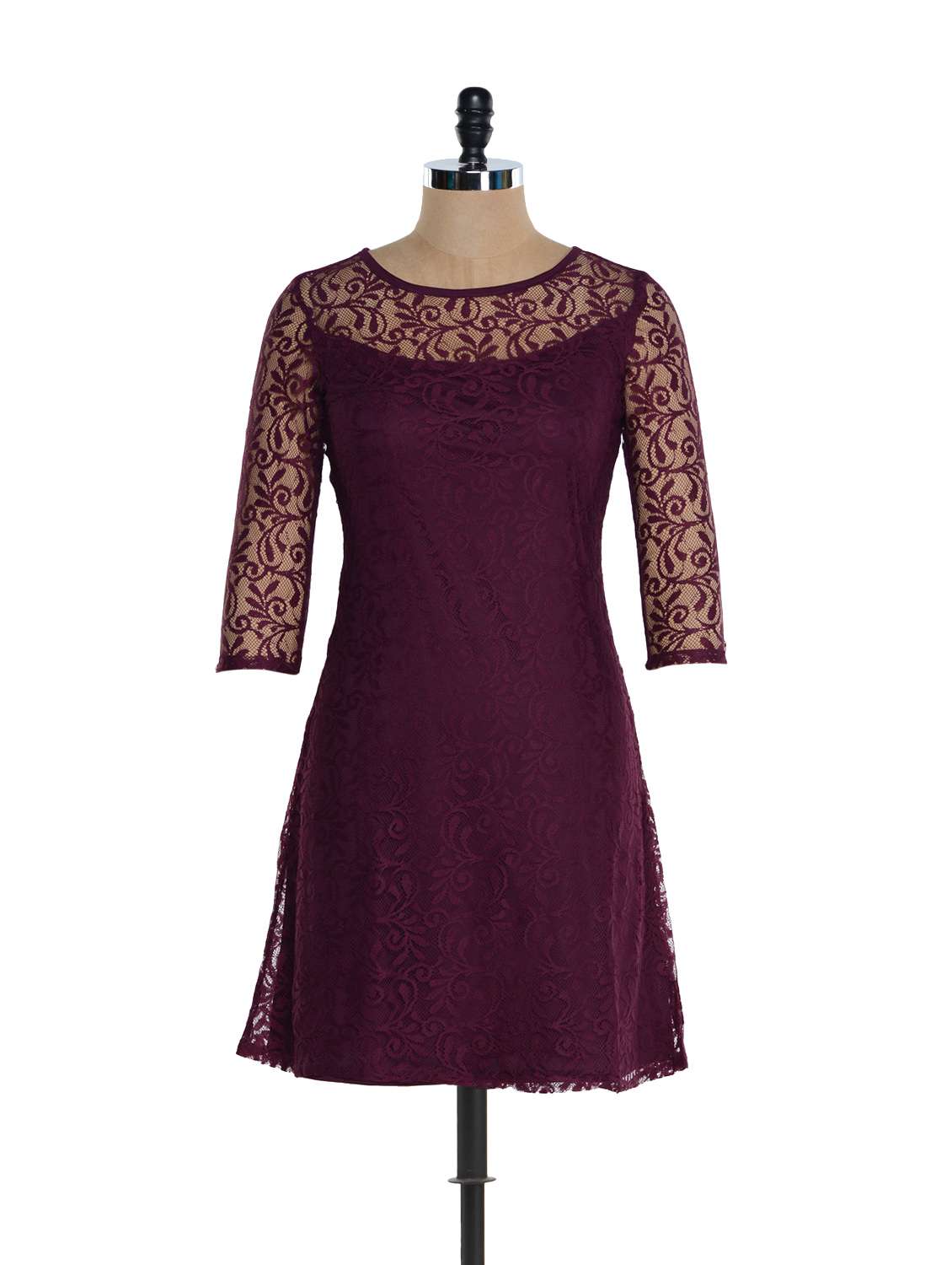 burgundy lace a line dress