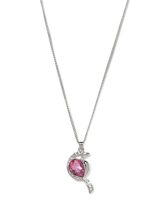 Unique Pink And Silver Plated Pendant With Chain - Golden Peacock
