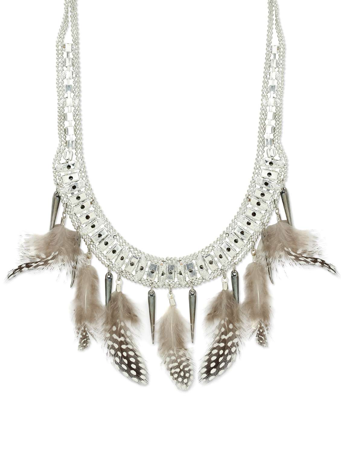 quirky and chic feather necklace in silver