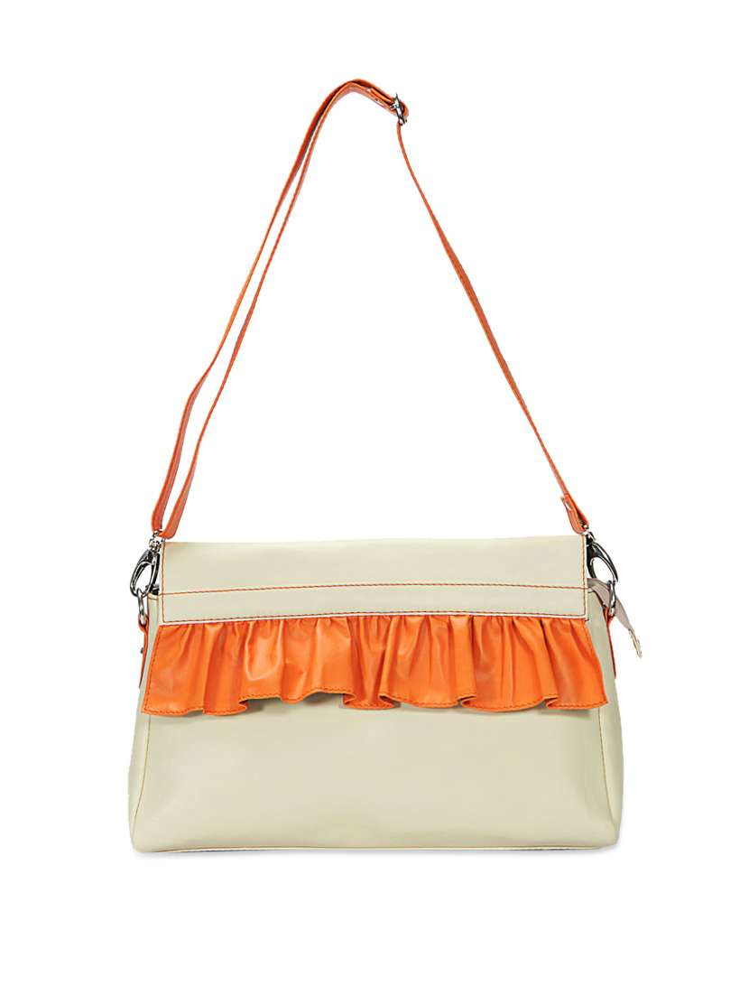 fashionable cream sling with bright orange ruffles
