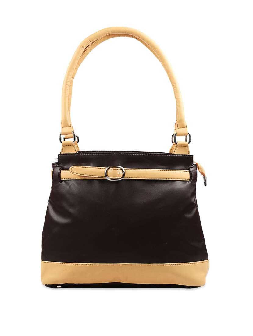 trendy brown leather handbag with lovely cream straps