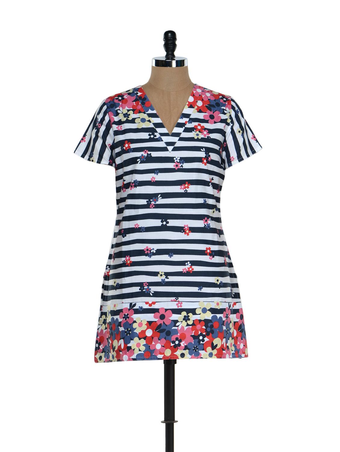 Navy Blue And White Striped Kurti - Needle Value