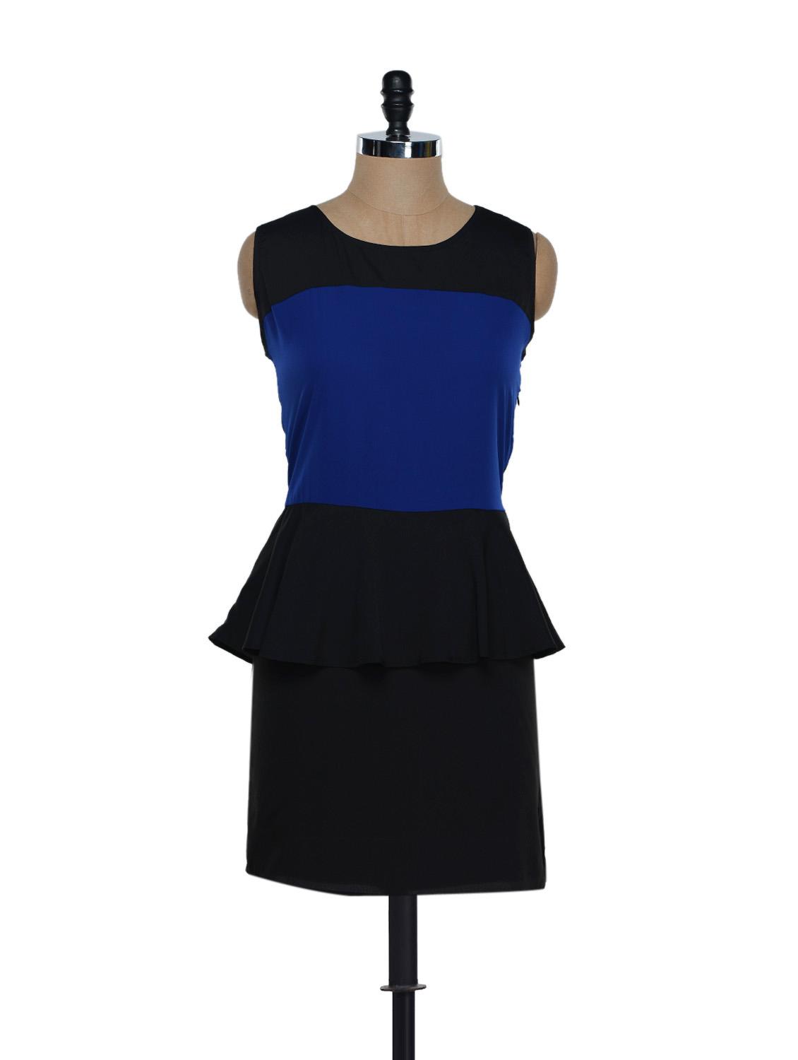 Black And Royal Blue Peplum Dress - Eavan