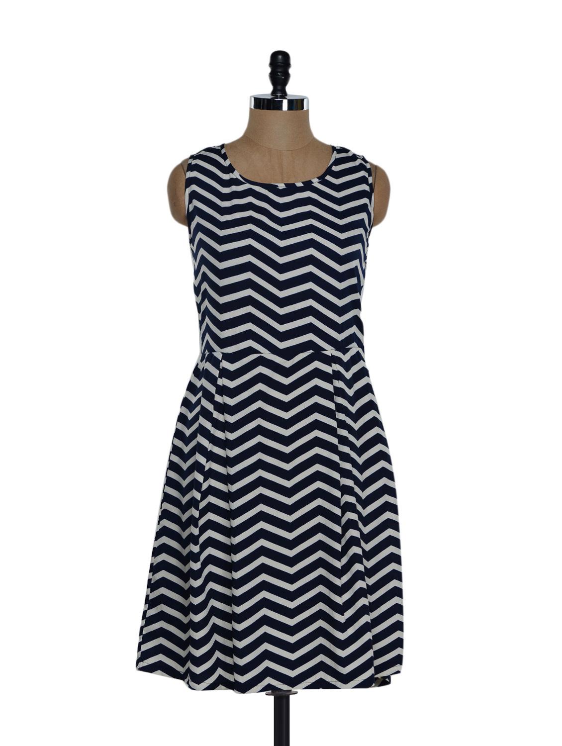 Monochrome Chevron Print Dress - Eavan