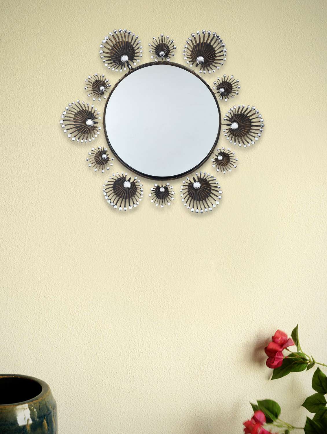 crystal beaded circular contemporary mirror