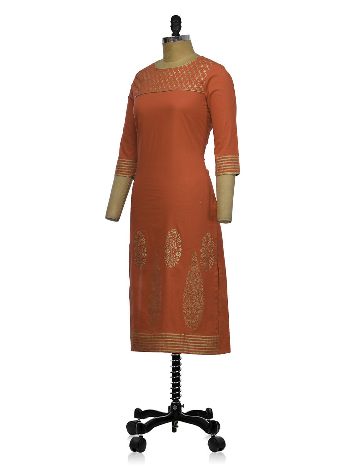 luxe red kurta with gold details - 907237 -  Standard Image - 1
