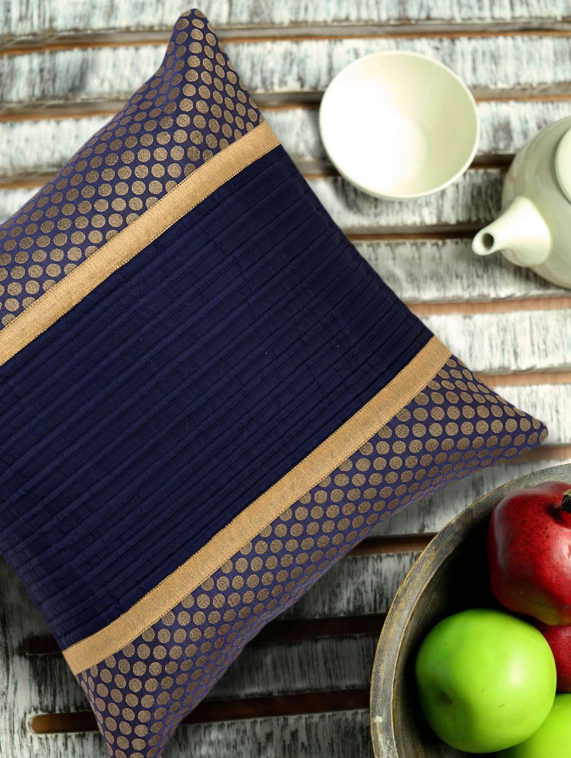 navy gold brocade cushion cover