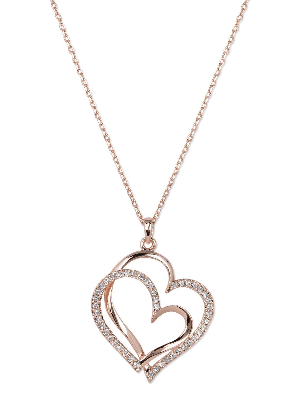 rose gold plated crystal dual heart pendant