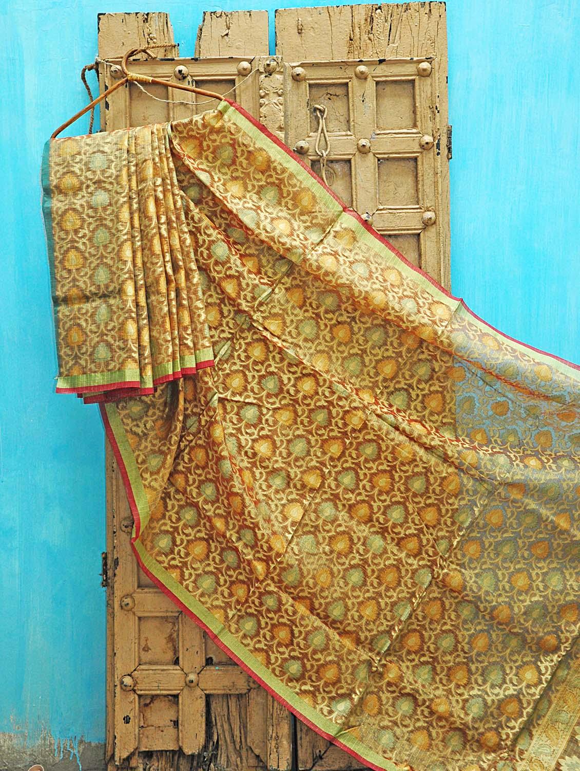 Mustard And Green Kota Silk Saree - KAASI