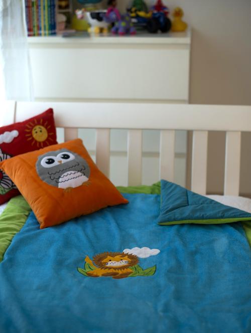 Lion And Sun Applique Baby Quilt In Blue - Akshu