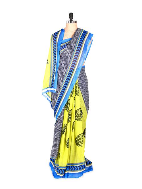 Stylish Half And Half Printed Art Silk Saree With Matching Blouse Piece - Saraswati