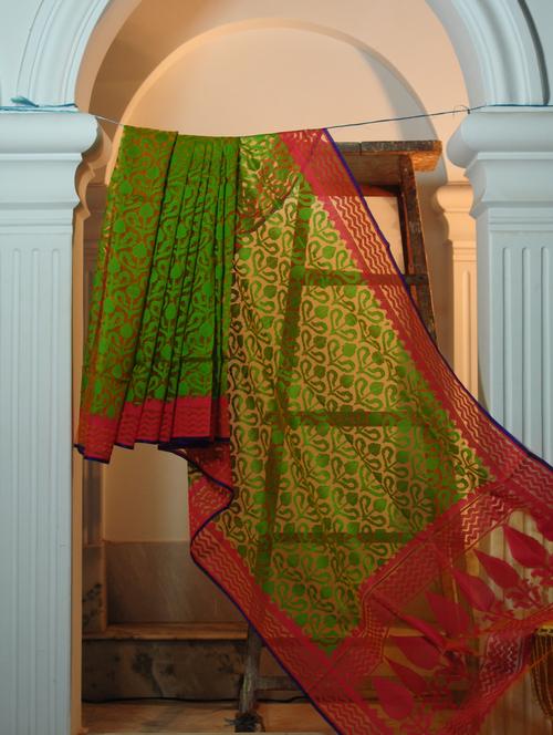 Green And Pink Pure Net Benarasi Saree - BANARASI STYLE