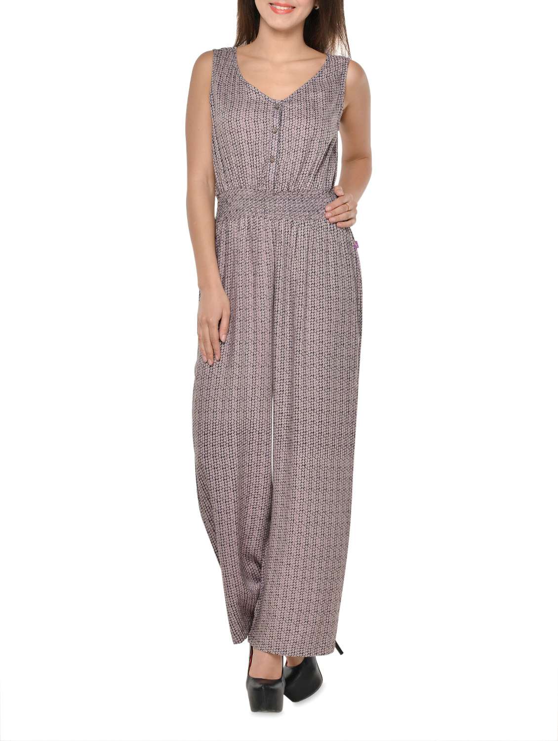 grey printed breezy jumpsuit
