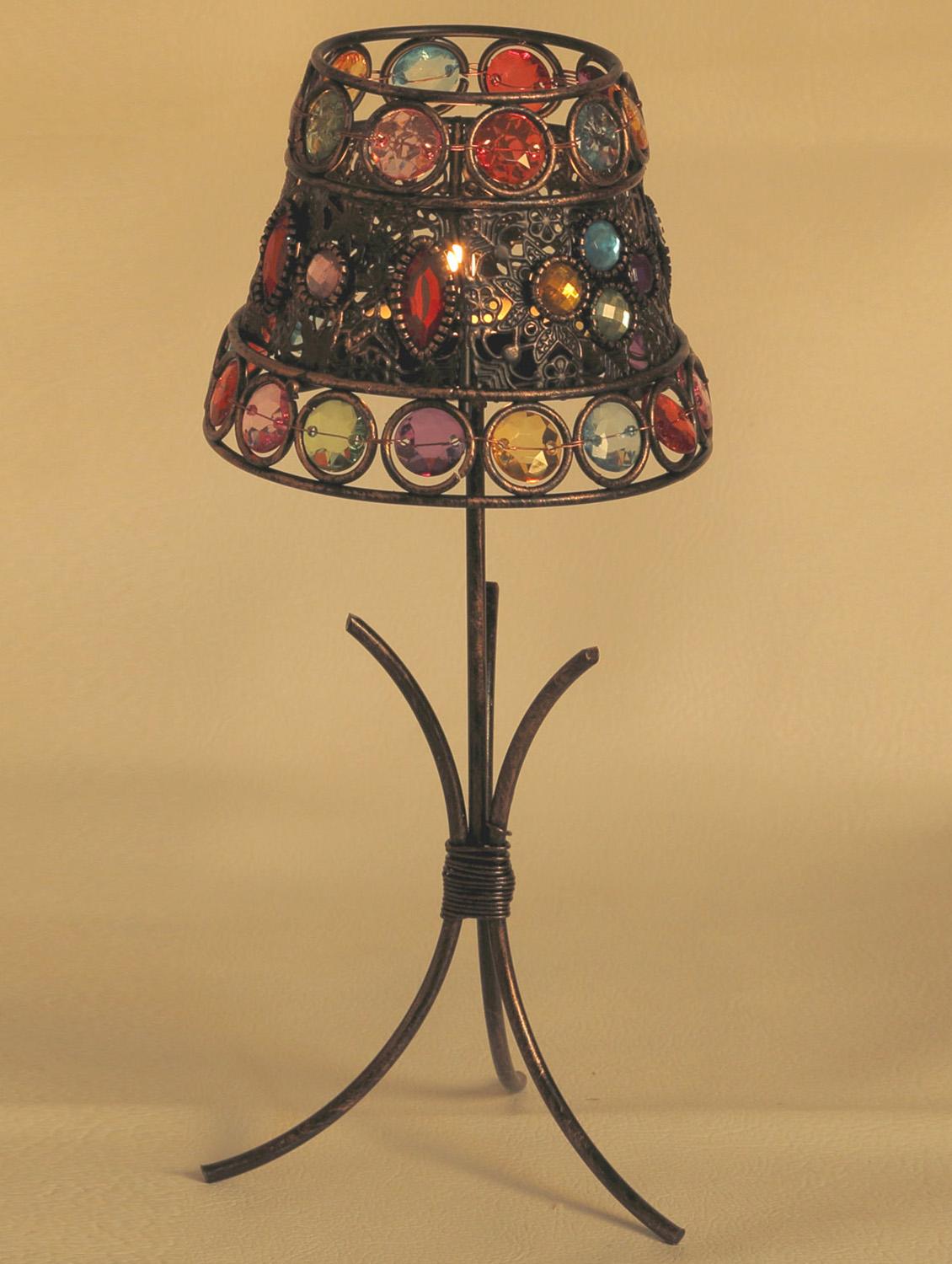 Lamp Shade Tea Light Holder With Color Glass Holders - Aapno Rajasthan