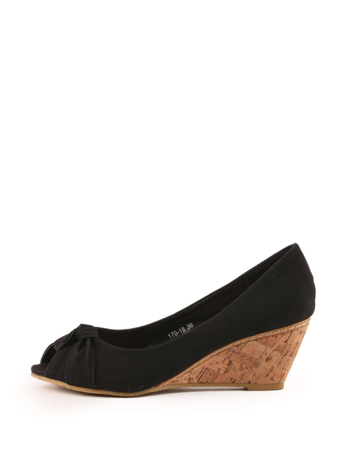 Buy online Black Peep Toe Wedge Sandals With Cork Heel from heels