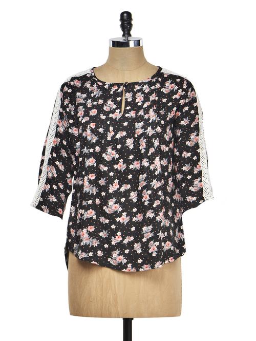 Black Floral Print Top - Meee!