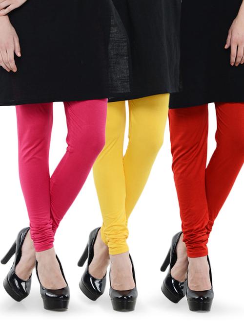 Combo Of Pack Of Three Leggings (Red, Yellow, Pink) - Dashy Club